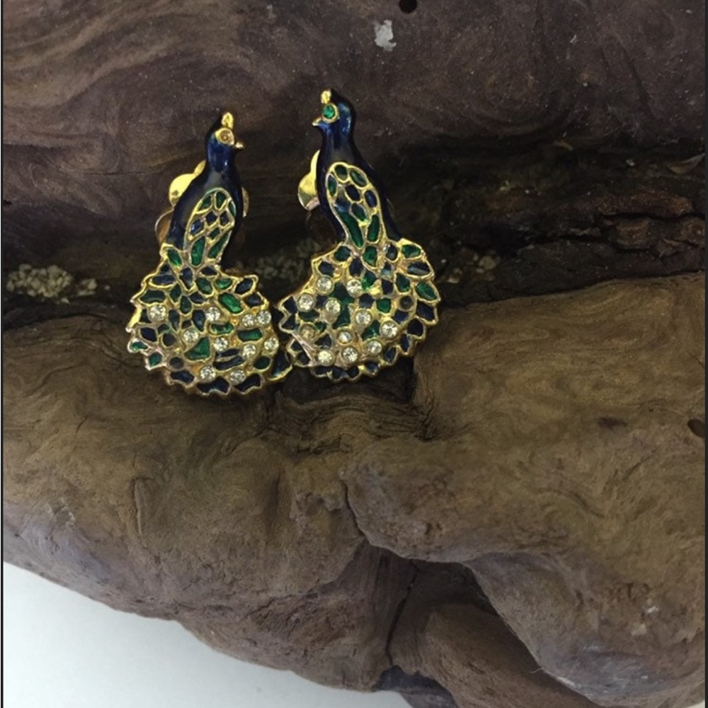 Peacock Theme Vintage Clip On Earrings
